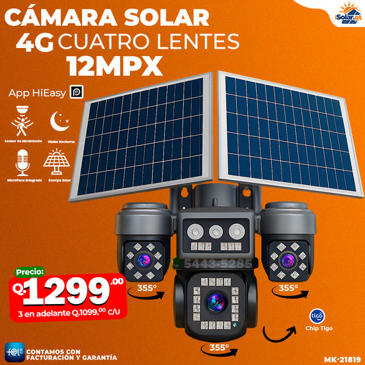 Cámara Solar Cuatro Lentes con chip 4G de 12 megapixeles 🌞🔋
