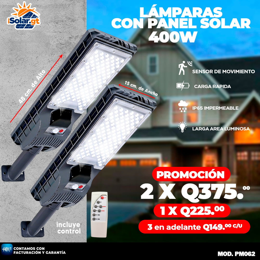 Lámparas Solar con Panel 400 Watts ☀️☀️