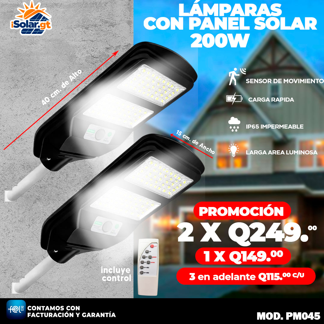 Lampara con Panel Solar de 200 Watts 🔋