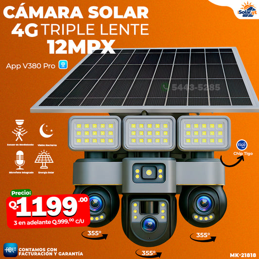 Cámara Solar Triple Lente con chip 4G de 12 megapixeles 🌞🔋