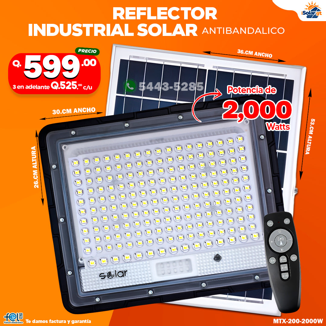 Reflector Industrial Solar Antibandálico de 2,000 Watts 🔆💪🌞🏡✨