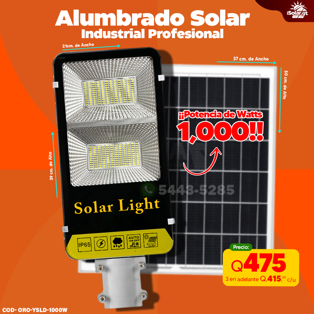 Alumbrado Solar Con Panel Independiente de 1,000 Watts