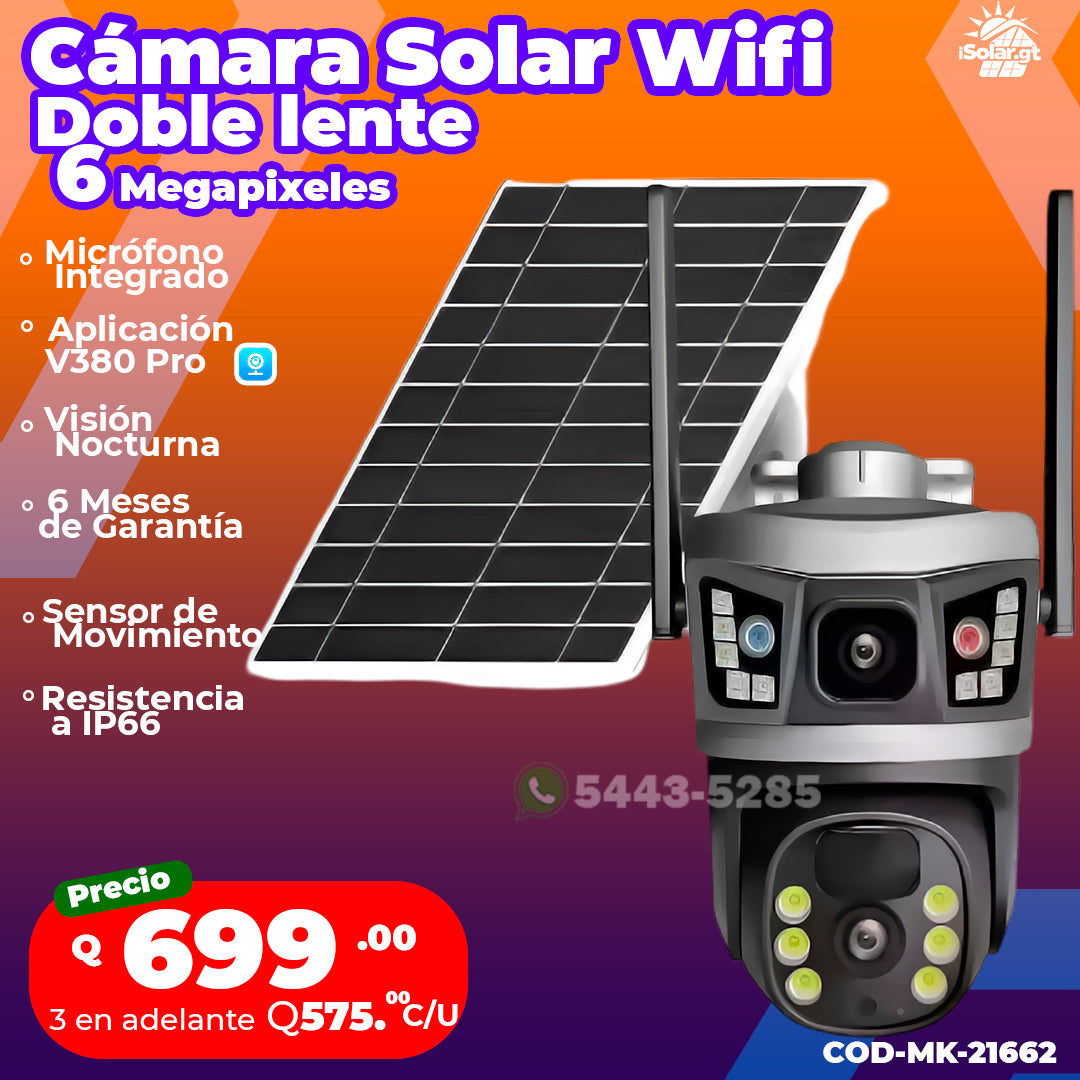 Cámara Solar Wifi Doble Lente de 6 Megapixeles