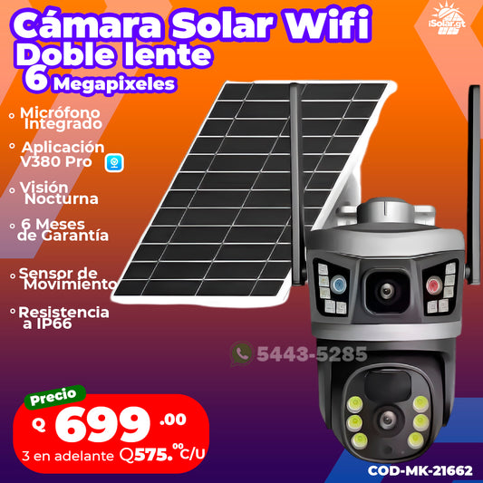 Cámara Solar Wifi Doble Lente de 6 Megapixeles