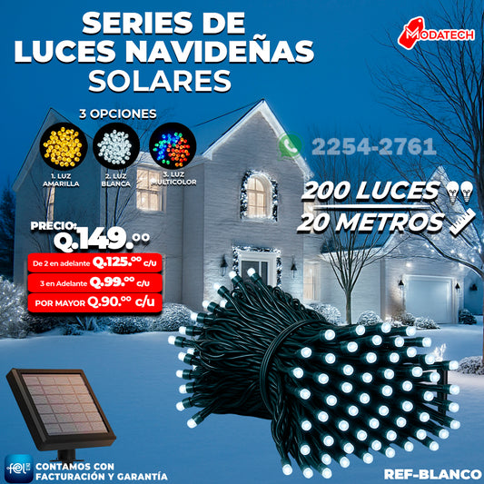 Luces Navideñas Solares 200 Luces color Blanco