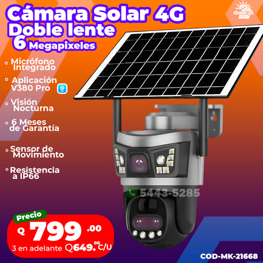 Cámara Solar 4G, Doble Lente de 6 Megapixeles