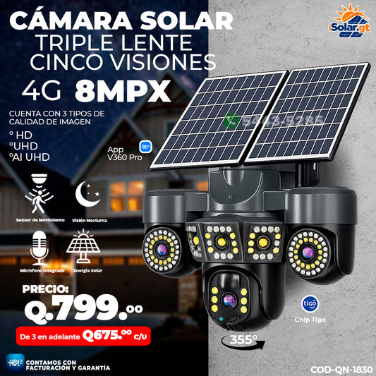 Cámara Solar Triple Lente con chip 4G de 8 megapixeles 🌞🔋
