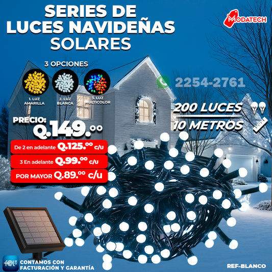 Luces Navideñas Solares 200 Luces color Blanco estilo Bolita