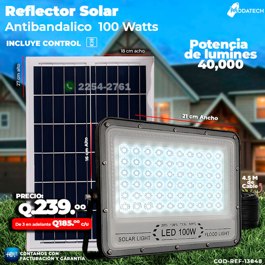 Reflector Industrial Solar Antibandálico de 100 Watts 🏗️⏳