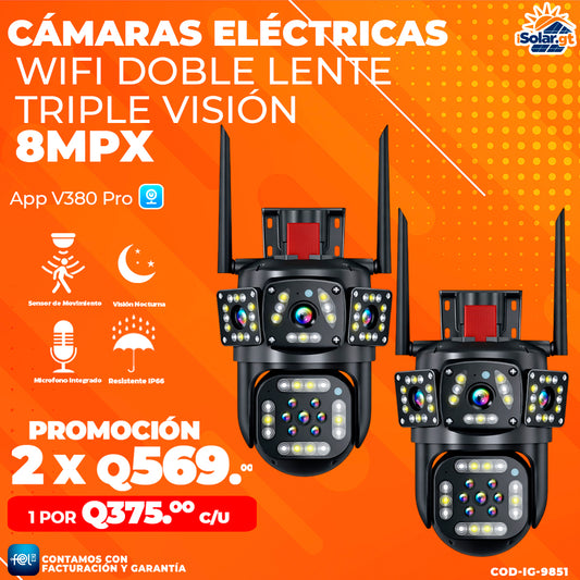 Cámaras Electricas Wifi Doble Lente Triple Visión 8MPX 🎥