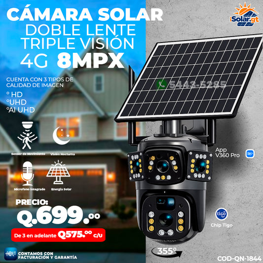Cámara Solar Doble Lente con chip 4G de 8 megapixeles 🌧️☀️