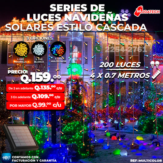 Luces Navideñas Solares 200 Luces Multicolor estilo Cascada