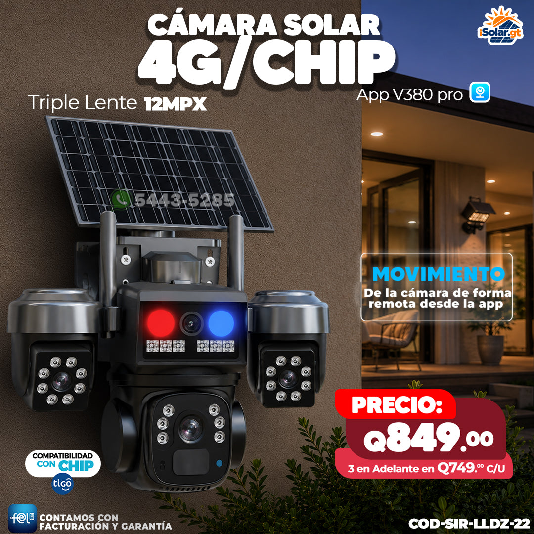 Cámara Solar Triple Lente de 8 megapixeles 🌞🔋