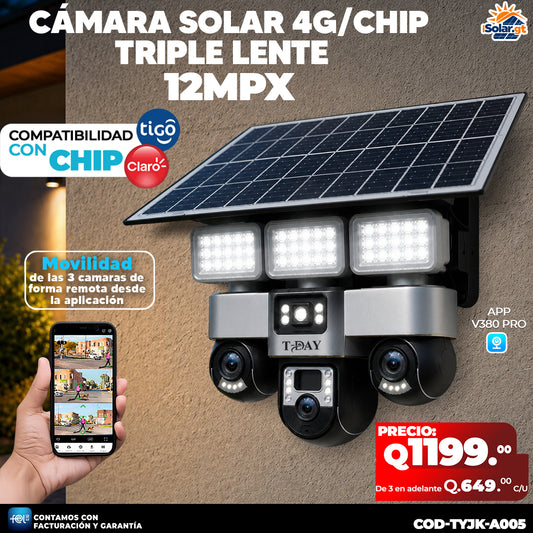 Cámara Solar Triple Lente con chip 4G de 12 megapixeles 🌞🔋🌧️