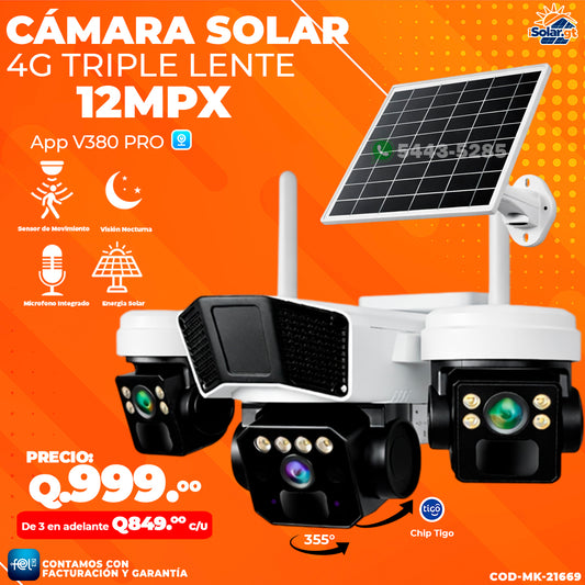 Cámara Solar Triple Lente 12MPX 4G ☀️