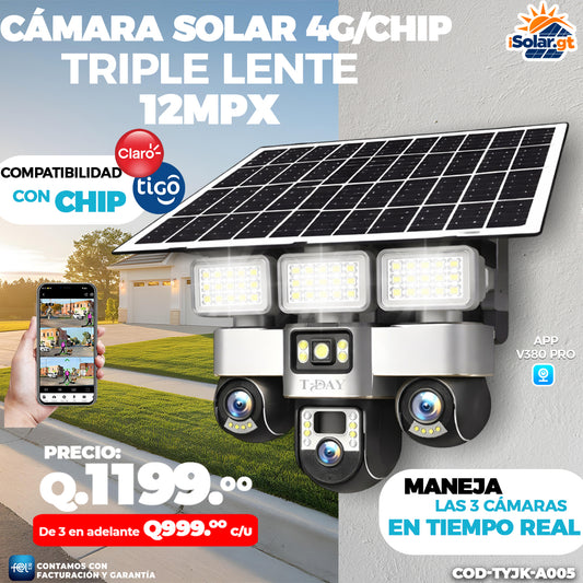 Cámara Solar Triple Lente con chip 4G de 12 megapixeles 🌞🔋🌧️