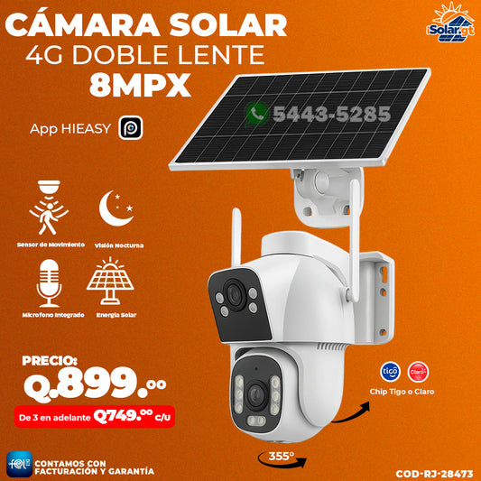 Cámara Solar Doble Lente con chip 4G de 8 megapixeles 🌞🔋