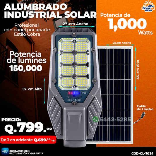 💡 Alumbrado Solar Profesional Estilo Cobra 1,000 Watts 💡