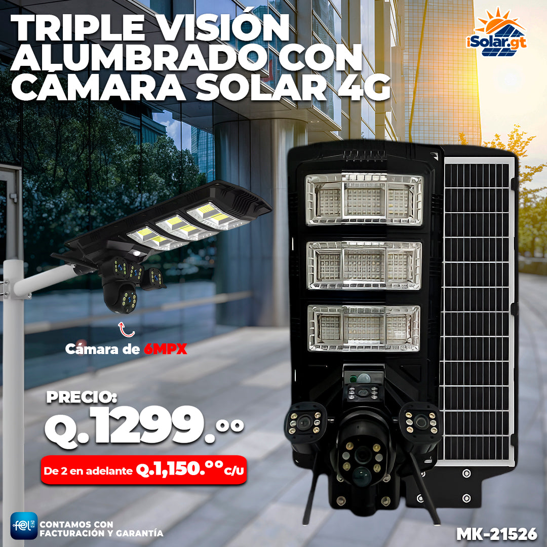 Alumbrado Solar con Cámara de Triple Visión 4G