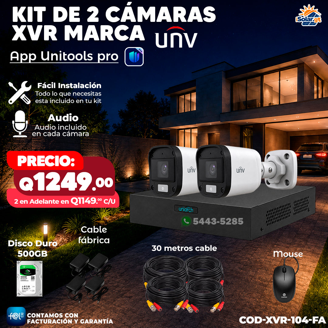 🎥📹 Kit XVR de 2 Cámaras UNV con Audio