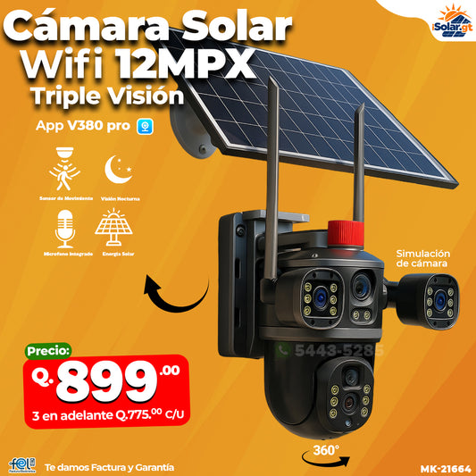🎥🌞 CÁMARA SOLAR WIFI – TRIPLE VISION 12 MPX 🎥🌞