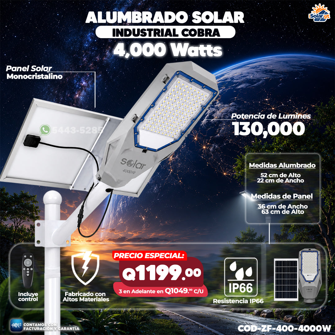 Alumbrado Solar Cobra de 4,000W 🤯☀️