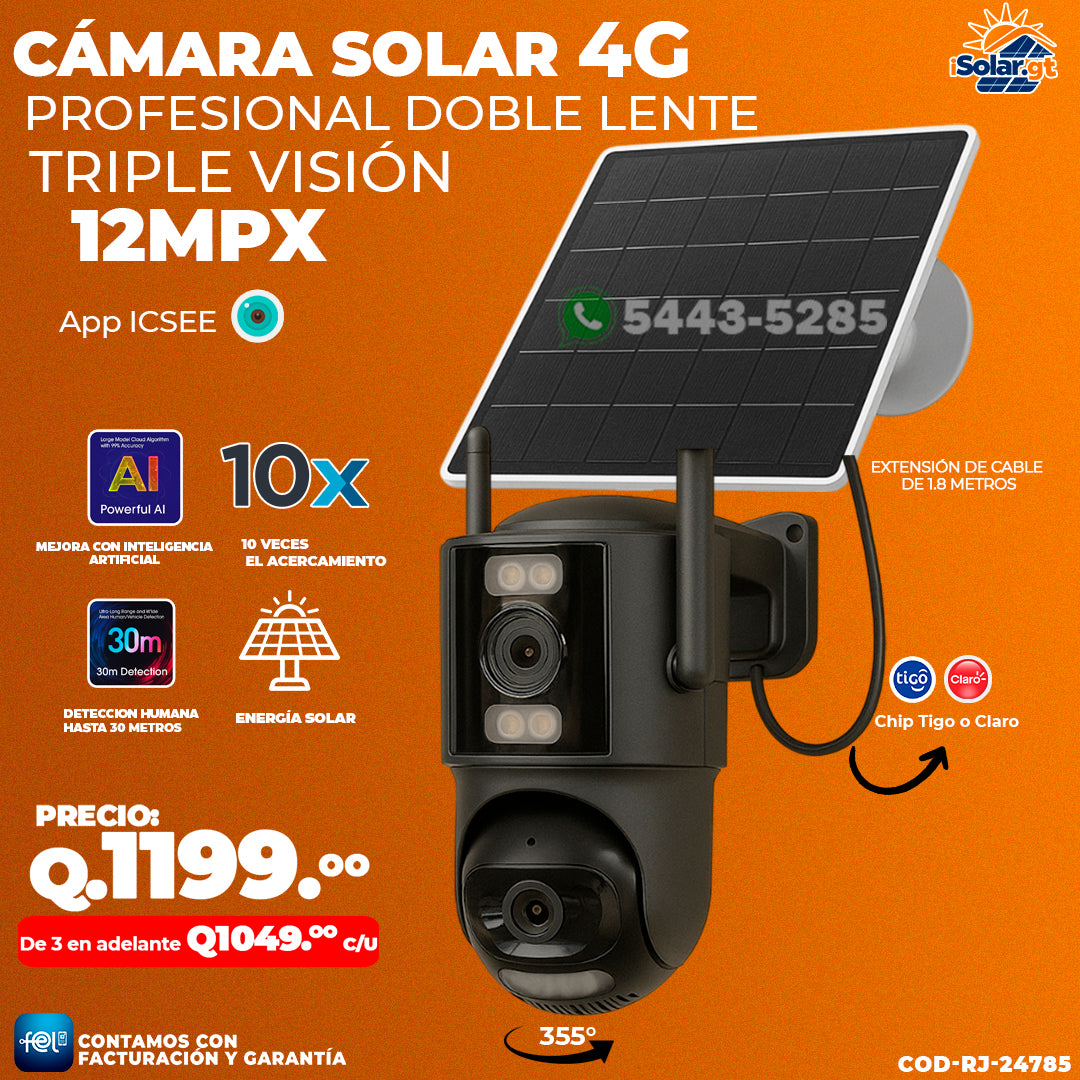 Cámara Profesional Solar 4G 12 Megapixeles 🌧️☀️