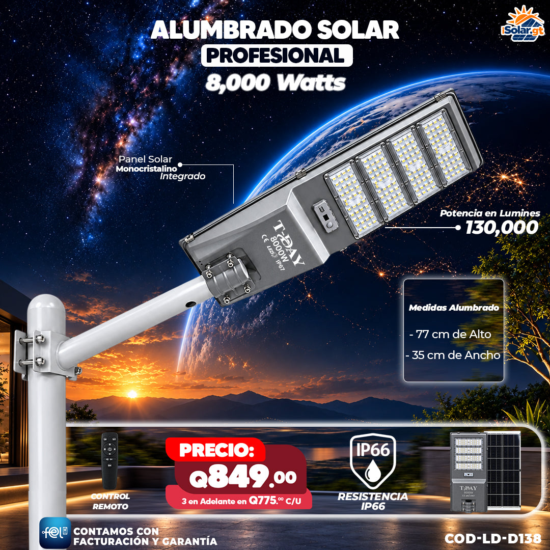💡☀️ Alumbrado Solar Profesional 8,000W | 130,000 Lúmenes 🔆