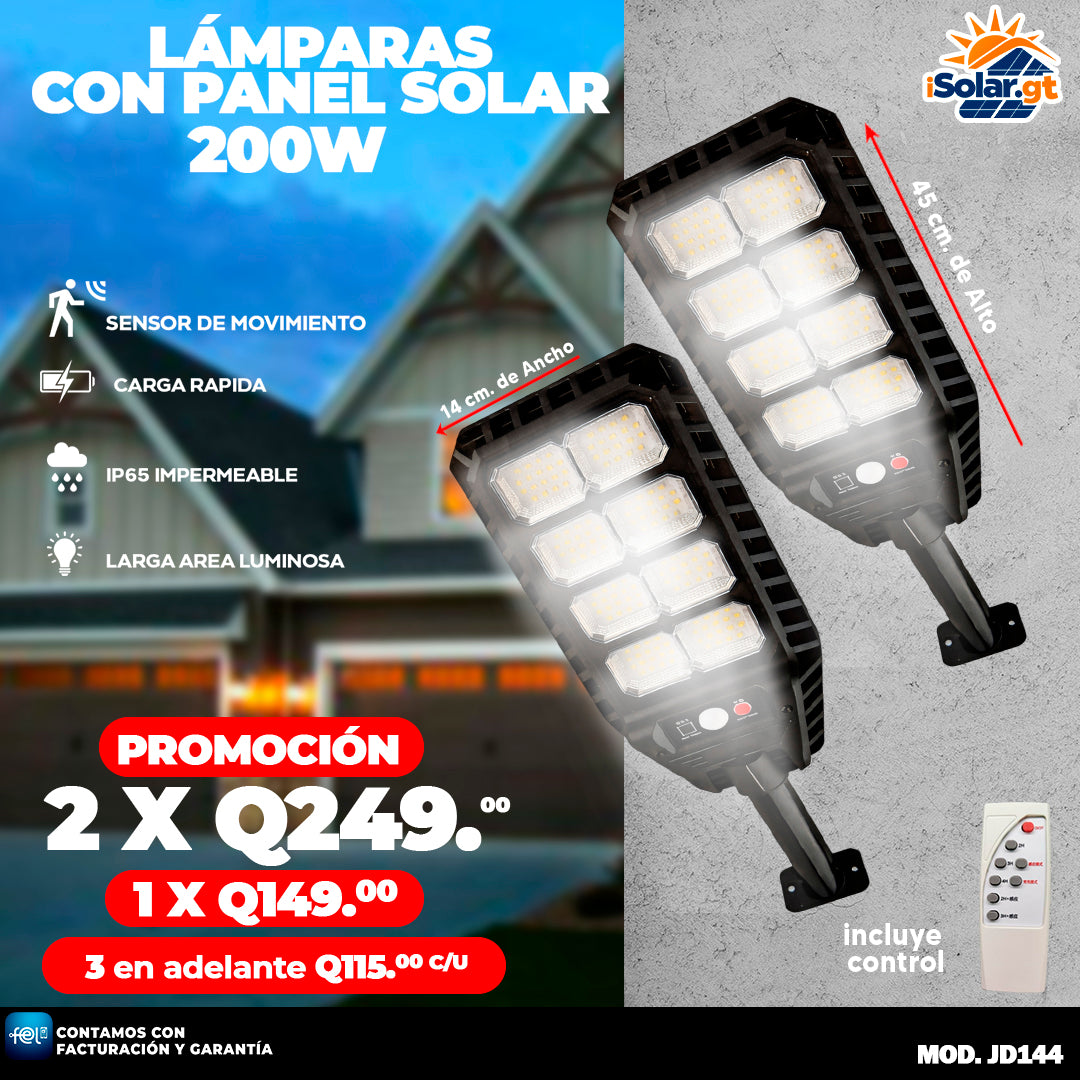 Lamparas con Panel Solar de 200 Watts ⛈️