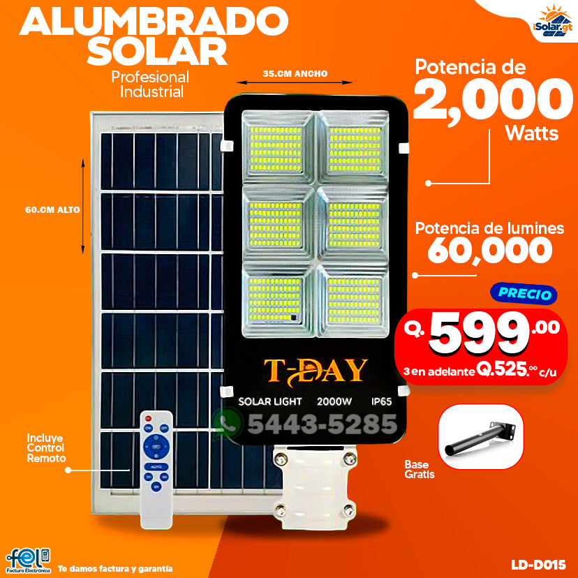 Alumbrado Solar con Panel Independiente de 2000 Watts