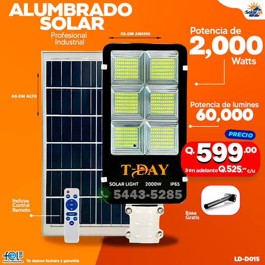 Alumbrado Solar con Panel Independiente de 2000 Watts