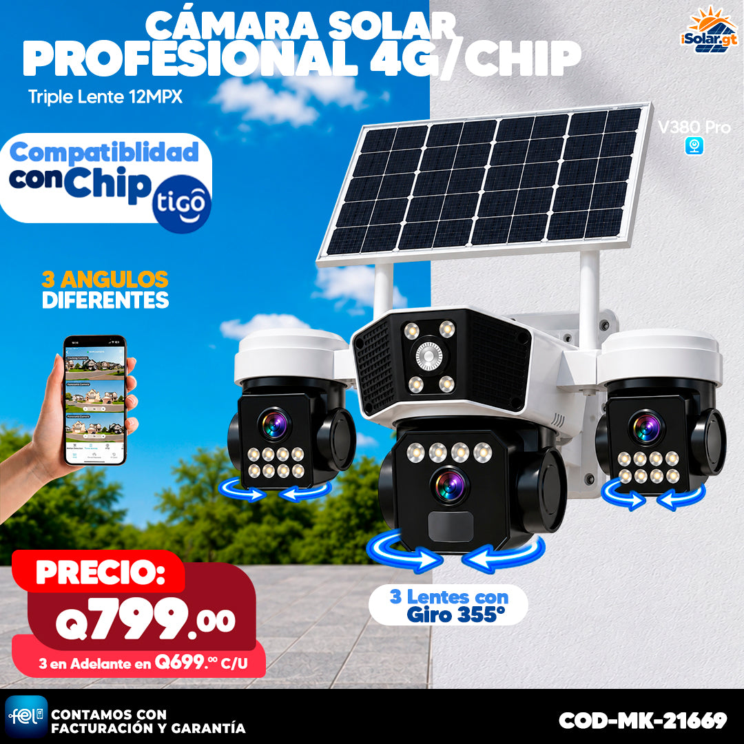Cámara Solar Triple Lente 12MPX 4G ☀️