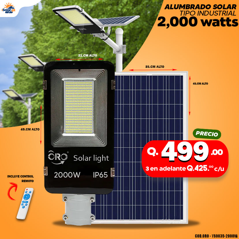 Alumbrado Solar Tipo Industrial 2000 watts