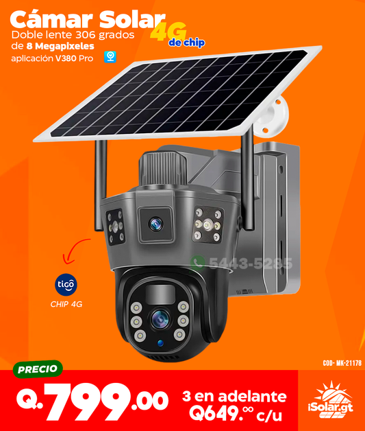 Cámara Solar Doble lente con Chip 4G - 8 MPX con luz led