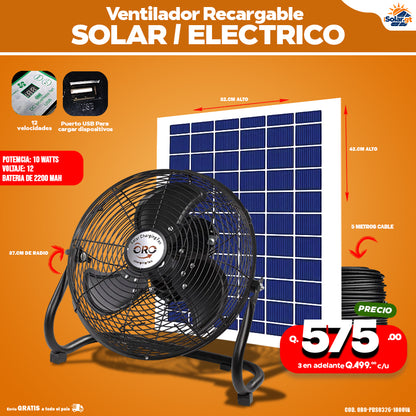 Ventilador Recargable Solar / Eléctrico