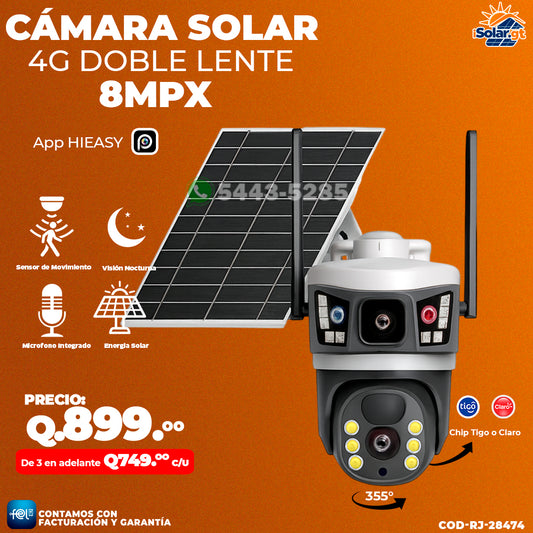🌞🔋 Cámara Solar Doble Lente con chip 4G de 8 megapixeles 🌞🔋