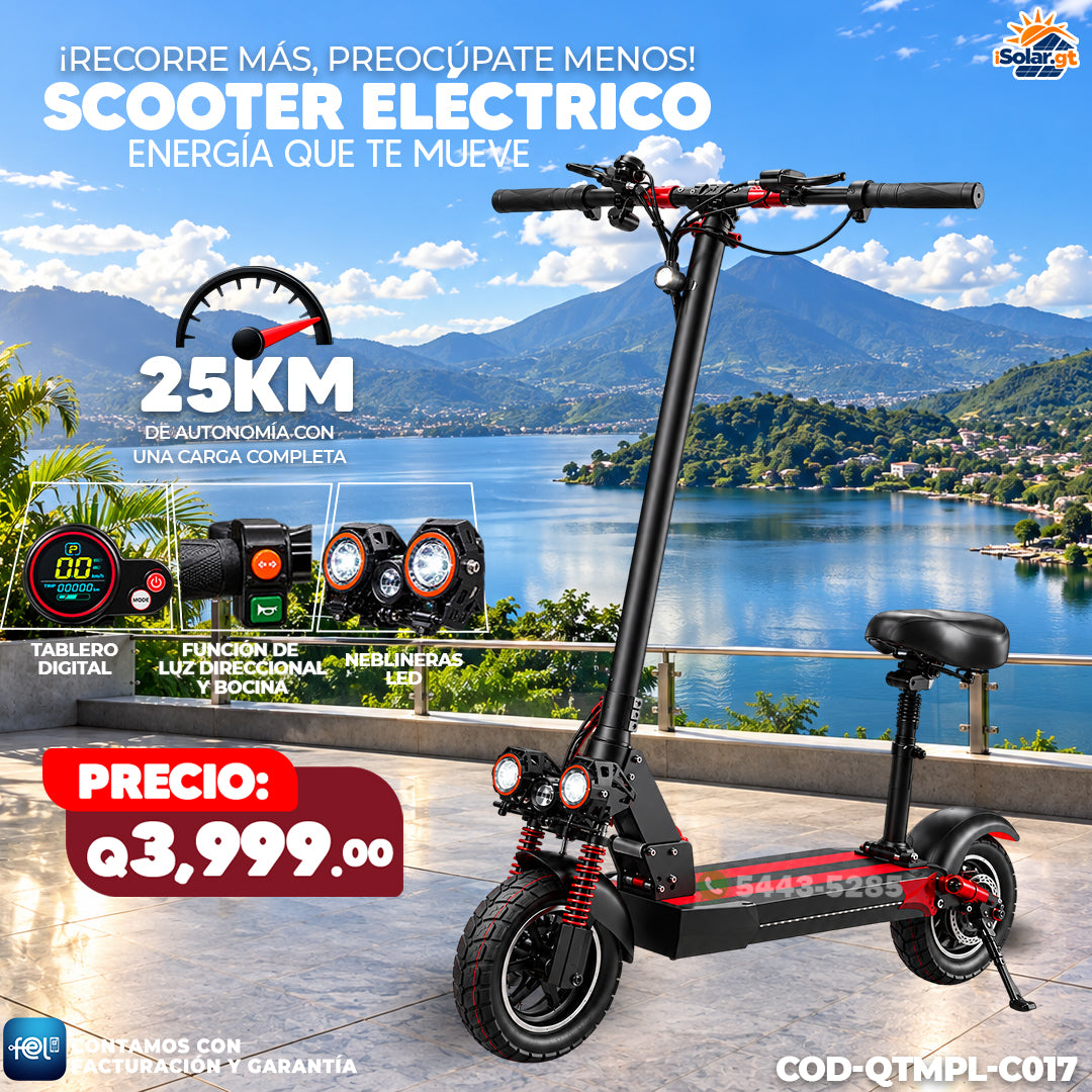 🛴⚡ Scooter Eléctrico con Asiento 🪑 | Tablero Digital 📟 | Neblineras LED 💡