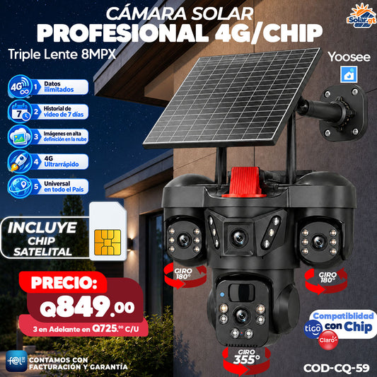 📹☀️ Cámara Solar Profesional 4G con Chip | Triple Lente 8MPX 🎥