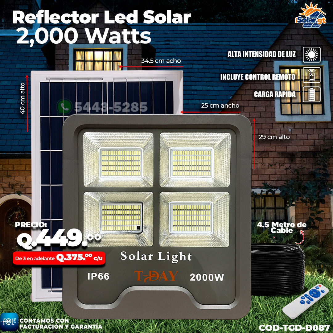 Reflector Profecional Led de Vidrio 2,000 watts 🌙.