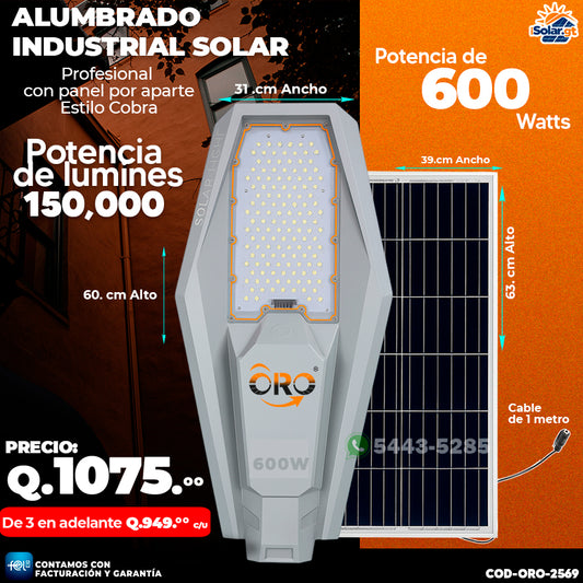 💡 Alumbrado Solar Profesional Estilo Cobra de 600 Watts 💡