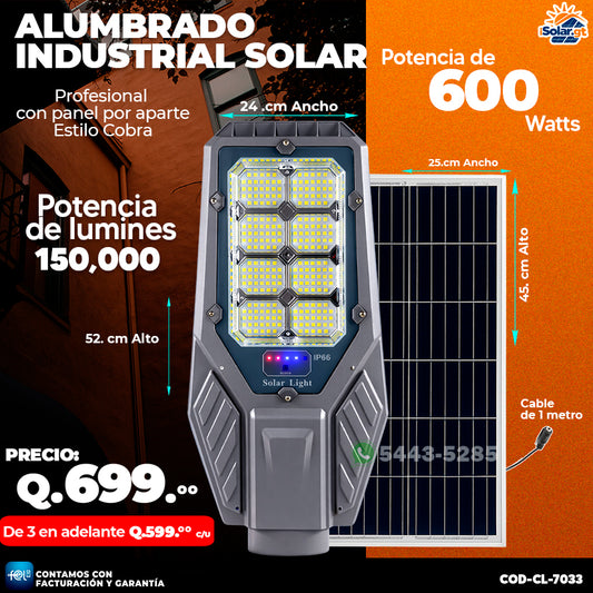 💡 Alumbrado Solar Profesional Estilo Cobra 600 Watts 💡