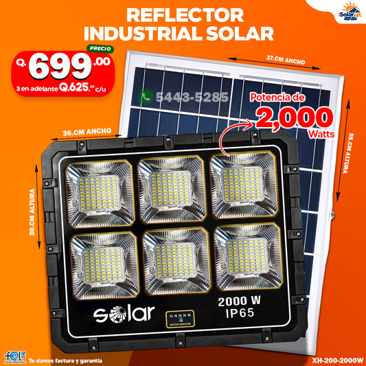 Reflector Industrial Solar de 2,000 Watts, Resistente y Práctico 💪🔆🌞✨🔦