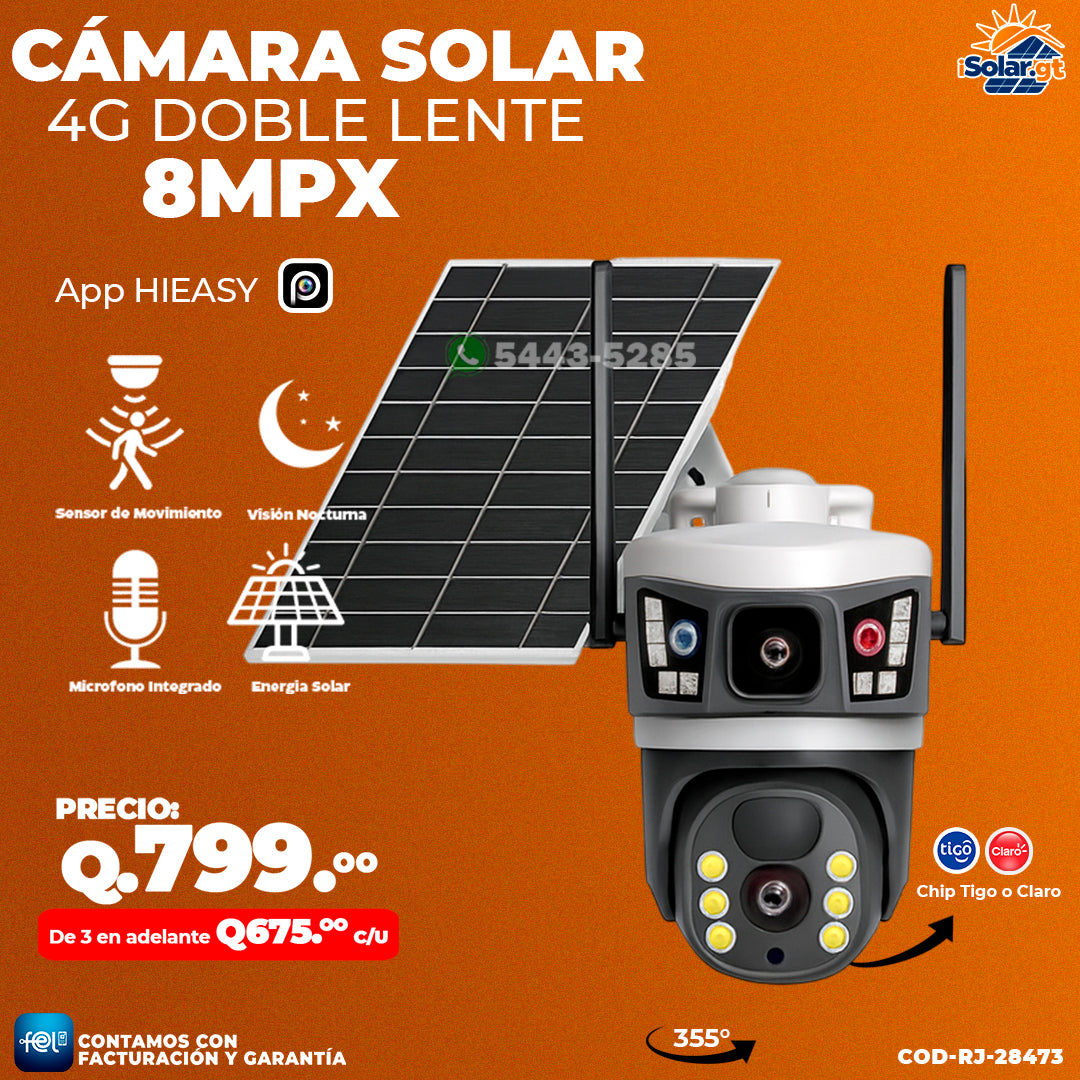 Cámara Solar Doble Lente con chip 4G de 8 megapixeles 🌞🔋