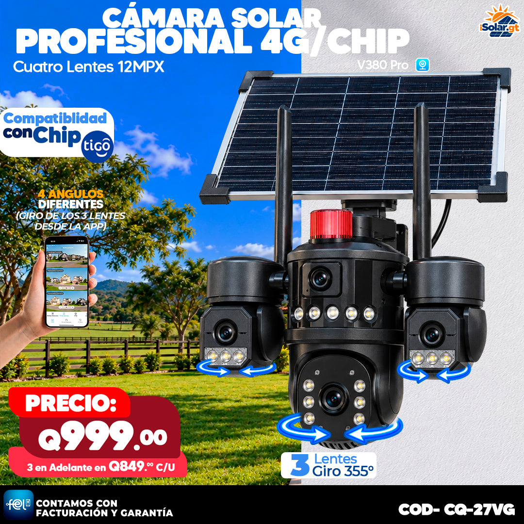Cámara Solar Cuatro Lentes 12MPX 4G ☀️