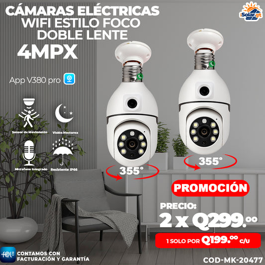 Cámaras Wi-fi Estilo Foco Doble Lente 🌙🌙