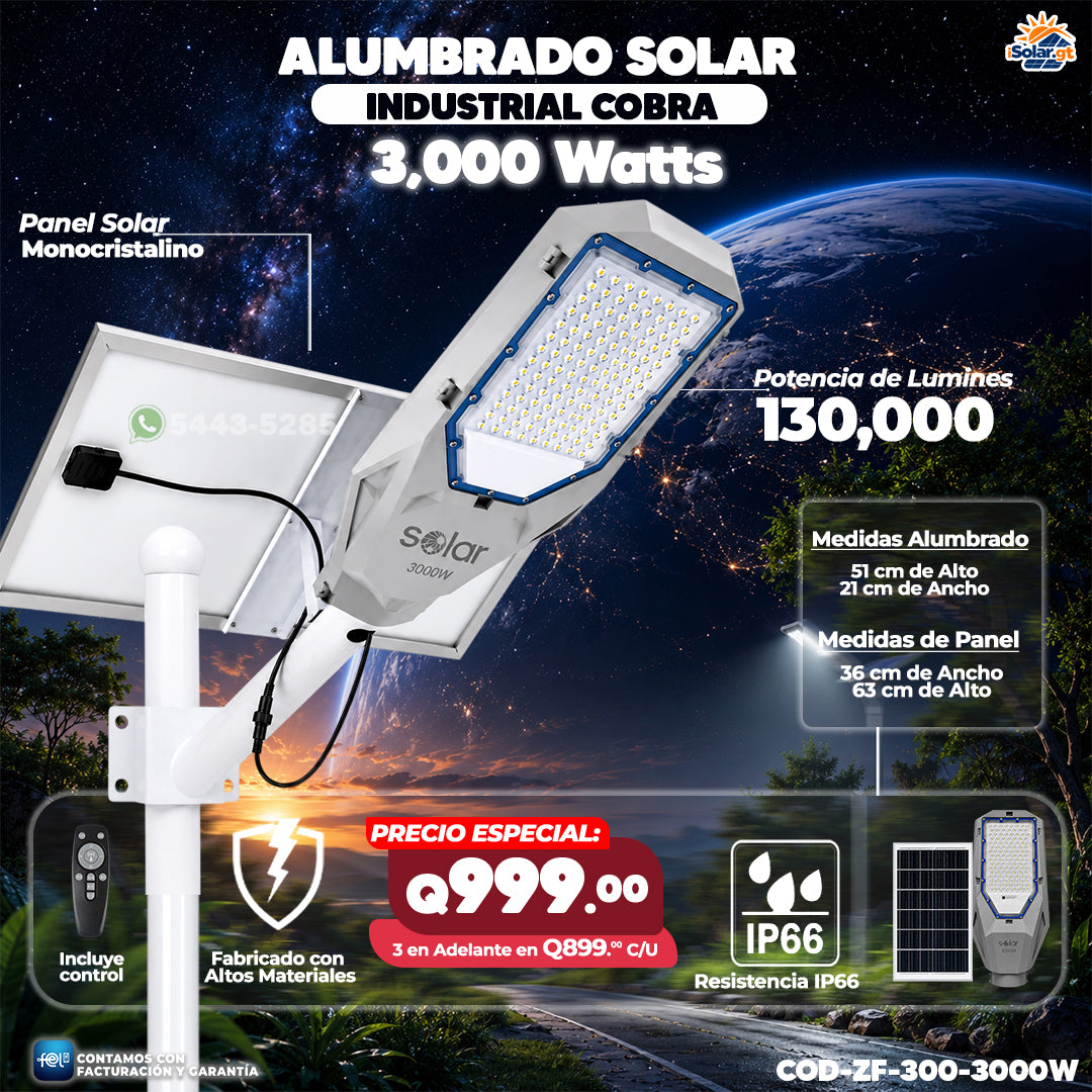 Alumbrado Solar Cobra de 3,000W 🤯☀️