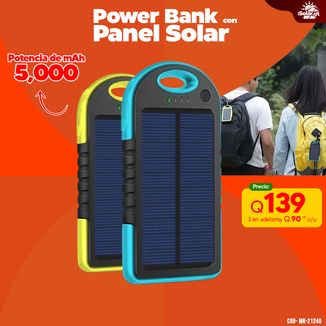 Power Bank Con Panel Solar de 5,000 mAh