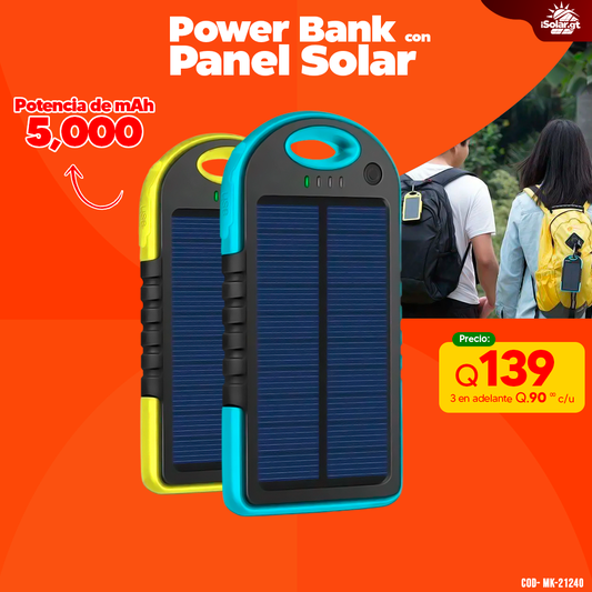 Power Bank Con Panel Solar de 5,000 mAh