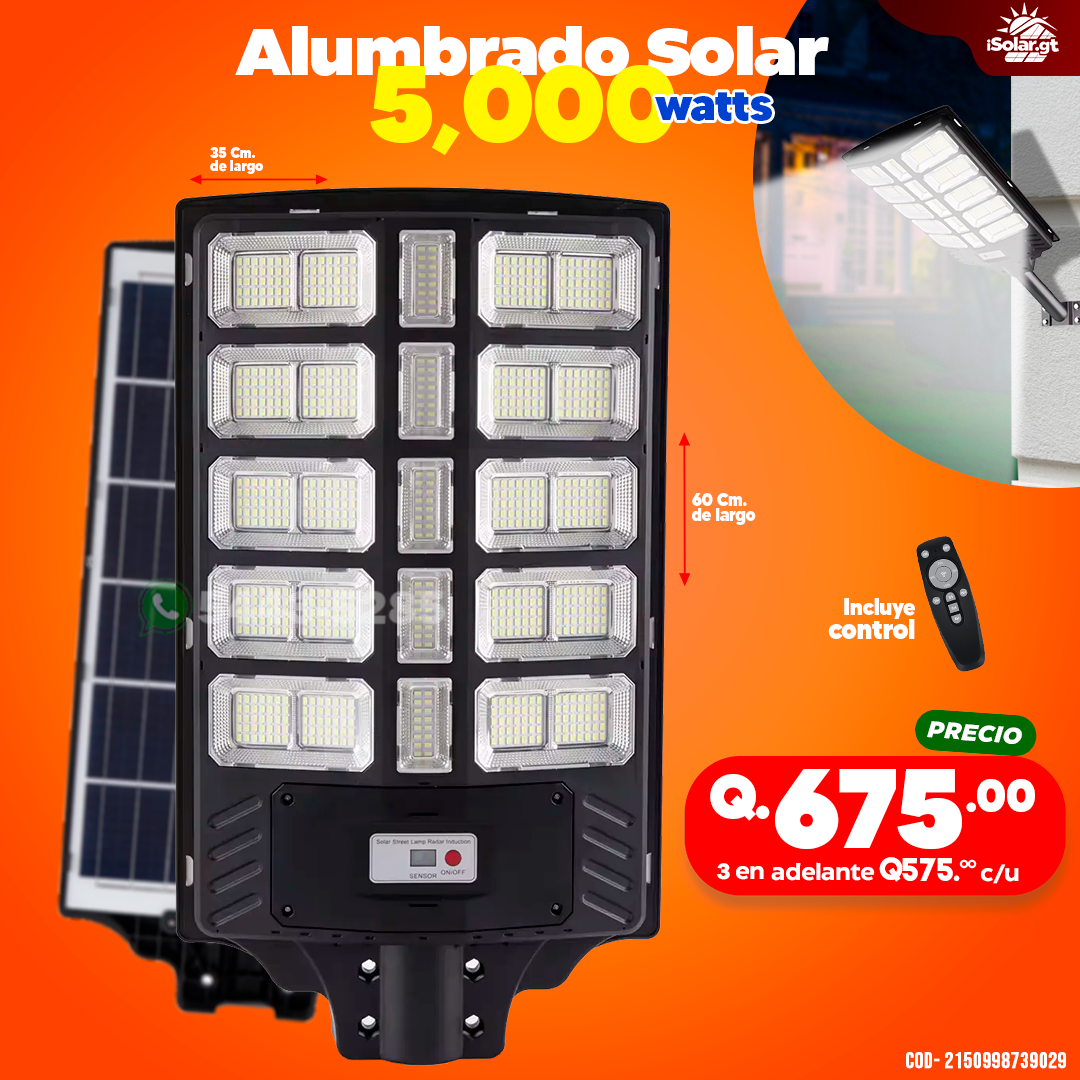 Alumbrados Solares Profesionales Industriales con Panel solar de 5000 watts