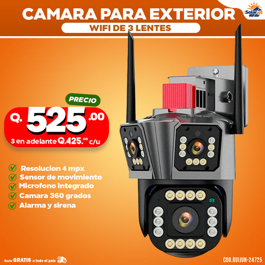 Cámara Wifi 4 MPX Triple Lente IP 67